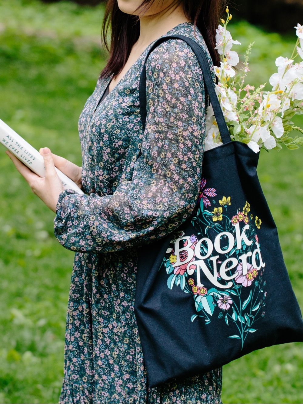 Out of Print Book Nerd Floral Tote Bag